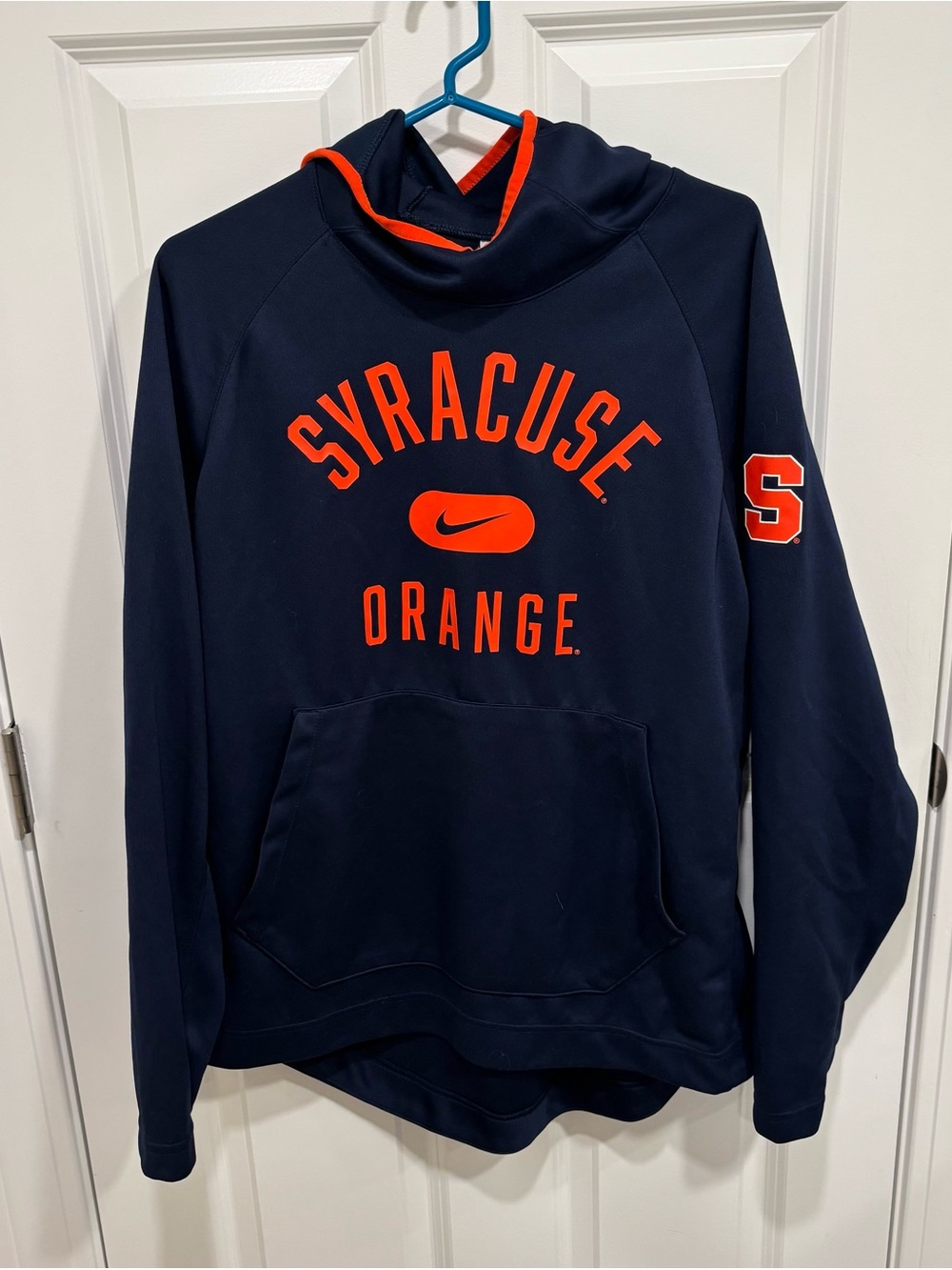 Nike Dri Fit Syracuse Orange Navy Blue Orange Pullover Sweatshirt Hoodie Mens L